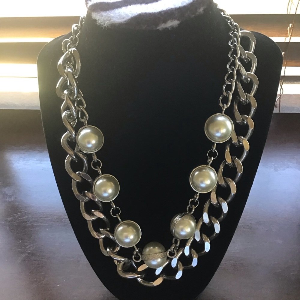 Baublebar 2 strand chain pearl statement necklace